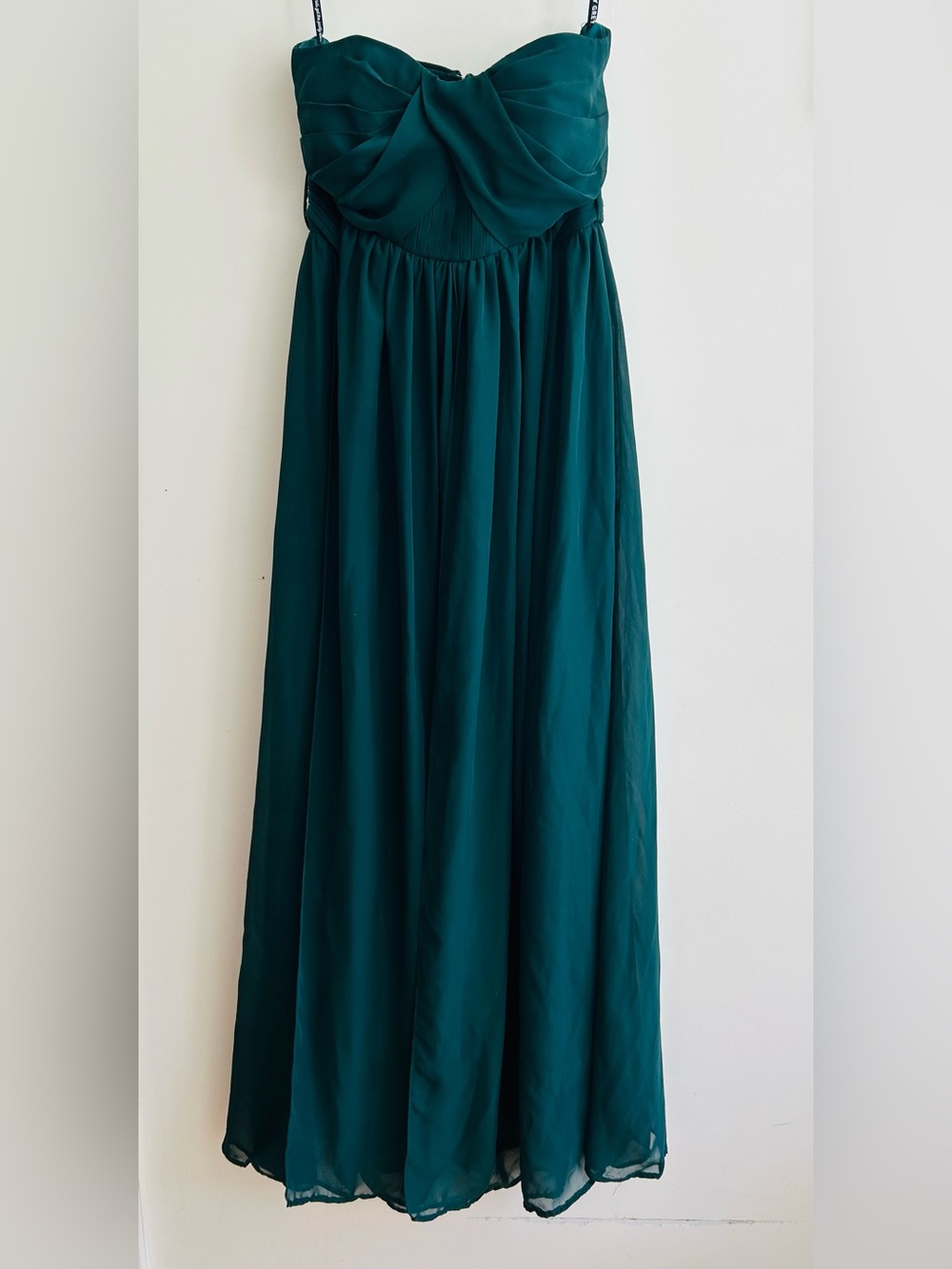 Birdy Grey Strapless Grace Forrest Green Chiffon Gown, XS